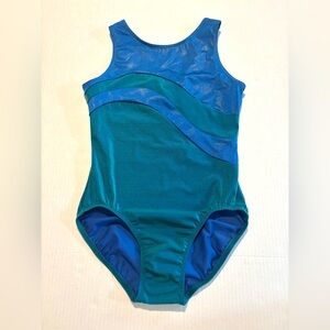 GK Elite Gymnastics Leotard Performance Competition Blue Green Shimmer Adult M